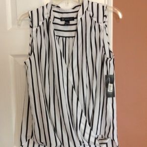 INC sleeveless black/white striped woman blouse